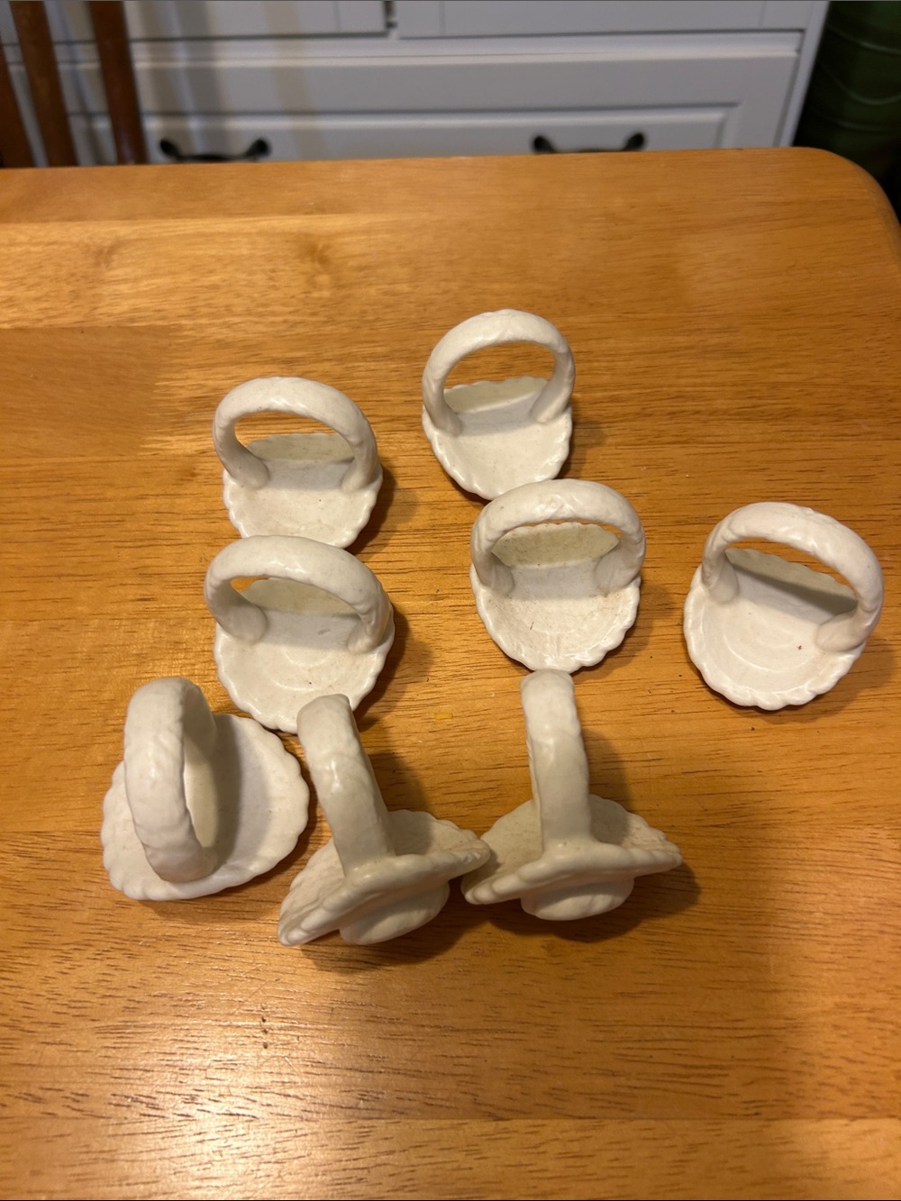 Vintage Baskets White Ceramic Napkin Rings - Set of 8